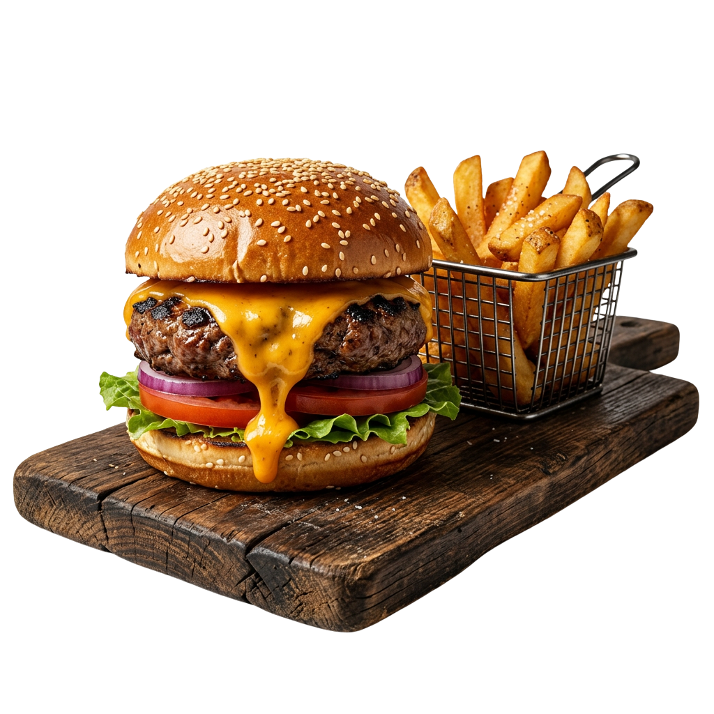 Burger Cheddar avec frites